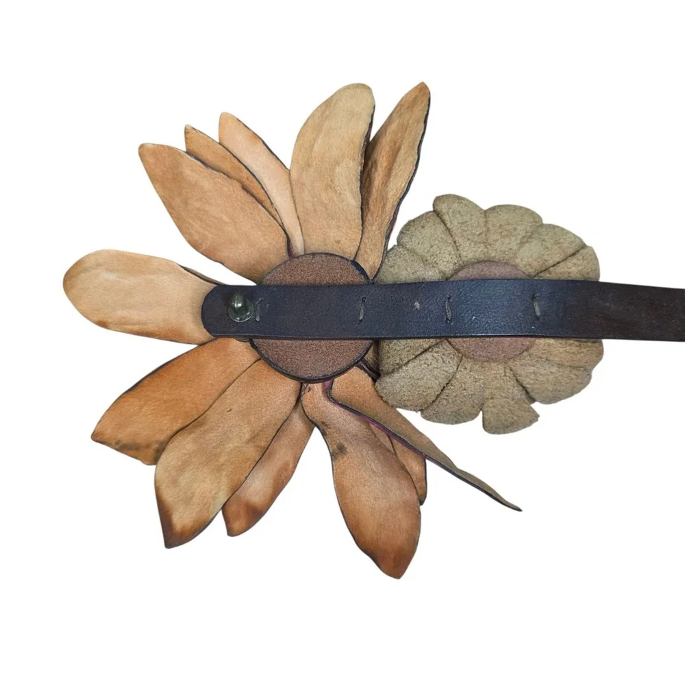 Live Love Loft Womens S Brown Leather Pink Floral Skinny Belt Y2K Boho